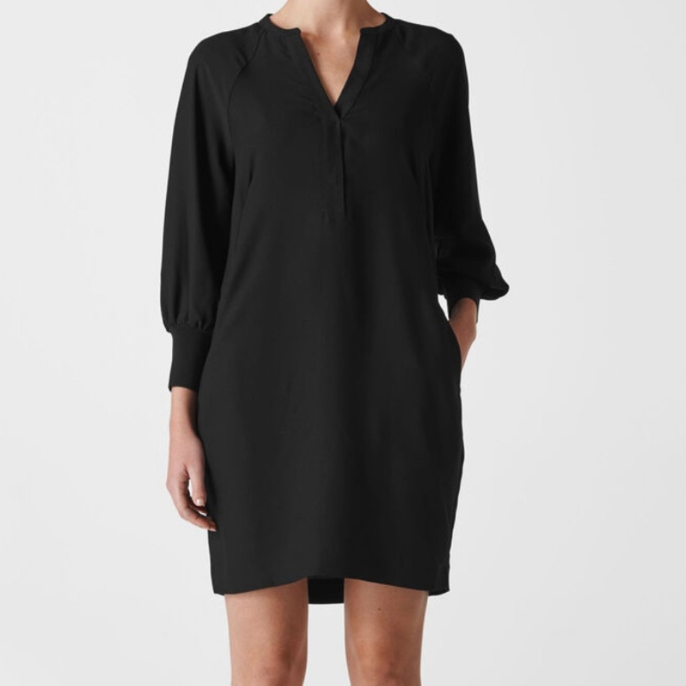 Whistles Zeta Ribbed Cuff Crepe Shift Dress Black Size 12
